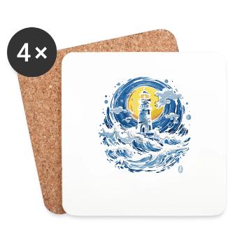 Tsunami Waves Lighthouse - Coasters (set of 4) - white - Front