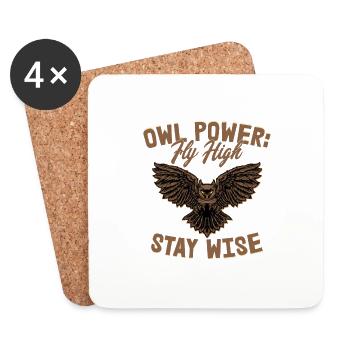 Owl Power: Fly High, Stay Wise Night Owls Nocturna - Untersetzer (4er-Set) - Weiß - Vorne