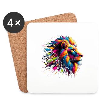 Lion Animal Print Art Animal Lover Multi Colored Lion - Coasters (set of 4) - white - Front