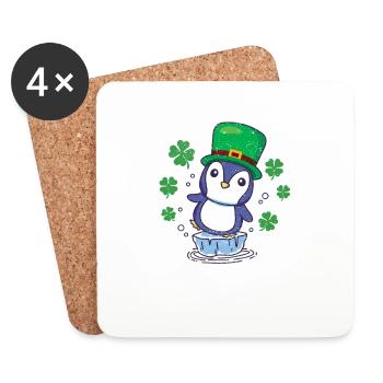 Irish Penguin Leprechaun Animal Cute Bird - Coasters (set of 4) - white - Front