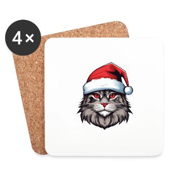 Katze Kopf Weihnachten Christmas Porträt - Untersetzer (4er-Set) - Weiß - Vorne