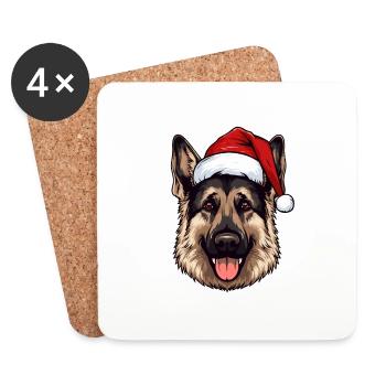 German Shepherd Dog Head Christmas Christmas - Coasters (set of 4) - white - Front