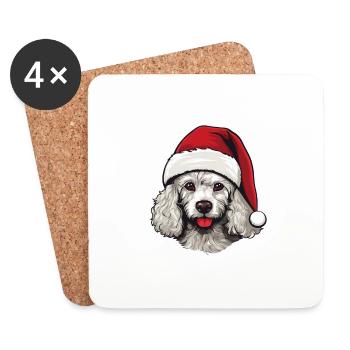 Pudel Hund Kopf Weihnachten Christmas - Untersetzer (4er-Set) - Weiß - Vorne