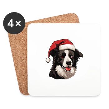 Border Collie tête de chien Noël Noël - Dessous de verre (lot de 4) - blanc - Devant