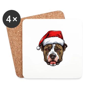 Staffordshire Bull Terrier Dog Head Christmas - Coasters (set of 4) - white - Front