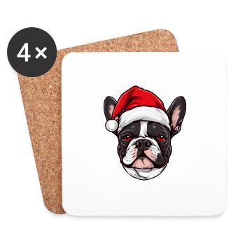 Tête de chien bouledogue français Noël Noël - Dessous de verre (lot de 4) - blanc - Devant