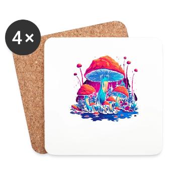 Fantasy Mushroom | Forest | Nature | Goa Festival - Coasters (set of 4) - white - Front
