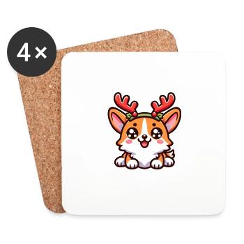 Corgi de Noël - Dessous de verre (lot de 4) - blanc - Devant