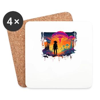 Fantasy Mushroom | Forest | Nature | Goa Festival - Coasters (set of 4) - white - Front