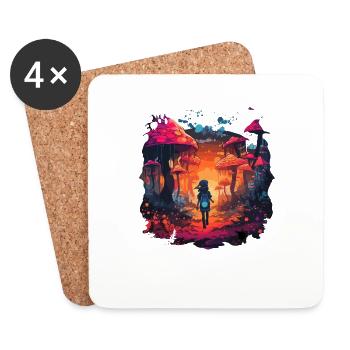 Fantasy Mushroom | Forest | Nature | Goa Festival - Coasters (set of 4) - white - Front