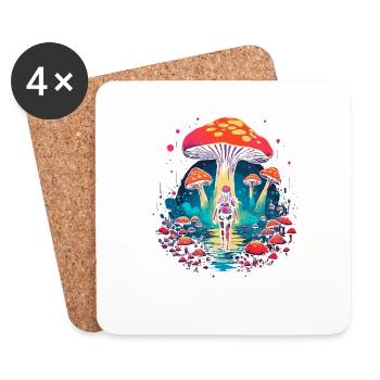 Fantasy Mushroom | Forest | Nature | Goa Festival - Coasters (set of 4) - white - Front