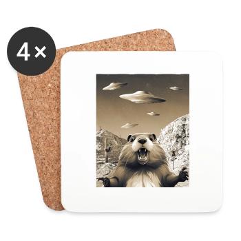 Alien UFO Invasion Selfie Beaver - Coasters (set of 4) - white - Front