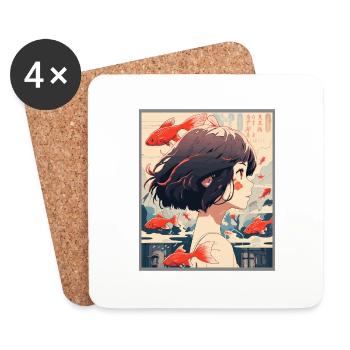 Vintage Japanisch Ästhetik Otaku Anime Girl - Untersetzer (4er-Set) - Weiß - Vorne