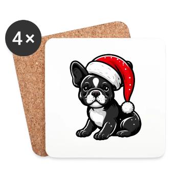 Bouledogue français Joyeux Noël - Dessous de verre (lot de 4) - blanc - Devant