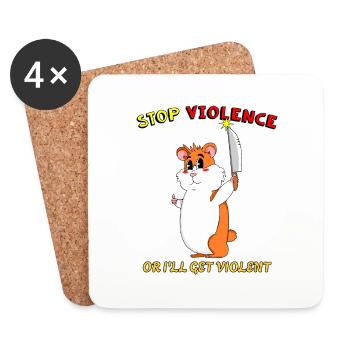 Stop Violence Cute Hamster Sarcastic Cartoon - Coasters (set of 4) - white - Front