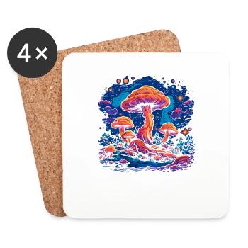 Fantasy Mushroom | Forest | Nature | Goa Festival - Coasters (set of 4) - white - Front