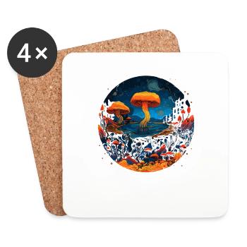 Fantasy Mushroom | Forest | Nature | Goa Festival - Coasters (set of 4) - white - Front