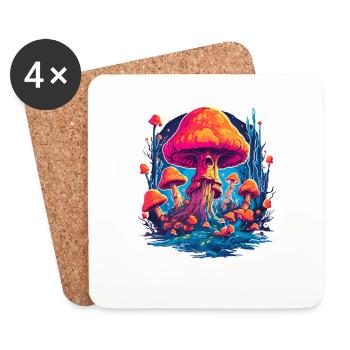 Fantasy Mushroom | Forest | Nature | Goa Festival - Coasters (set of 4) - white - Front