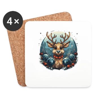 Motif de Noël de renne amusant pour la famille - Dessous de verre (lot de 4) - blanc - Devant