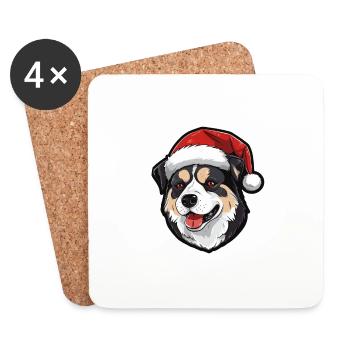 Tête de Noël pour chien Akita - Dessous de verre (lot de 4) - blanc - Devant