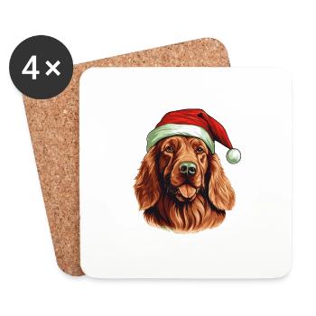 Irish Setter Dog Christmas Head - Coasters (set of 4) - white - Front