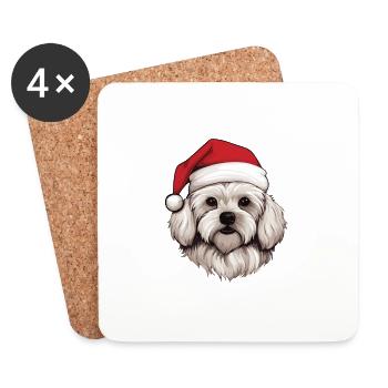 Malteser Hund Weihnachten Kopf - Untersetzer (4er-Set) - Weiß - Vorne