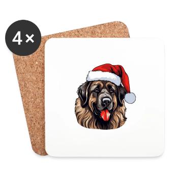 Leonberg Chien Tête de Noël - Dessous de verre (lot de 4) - blanc - Devant