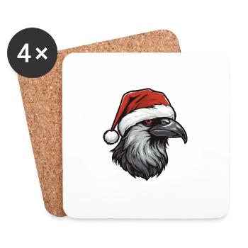 Crow Raven Christmas Animal Head - Coasters (set of 4) - white - Front