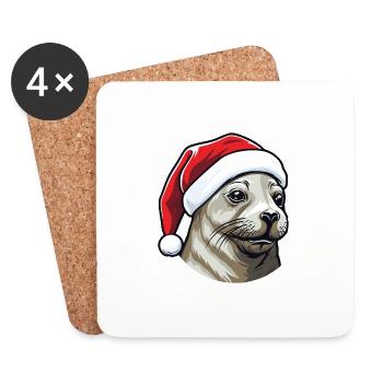 Tête d’animal de Noël de phoque de phoque - Dessous de verre (lot de 4) - blanc - Devant