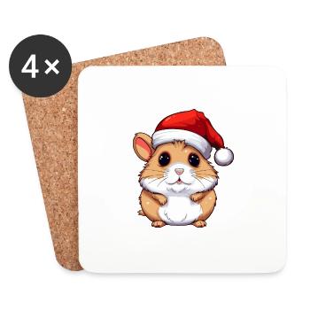 Hamster Weihnachten Tier Kopf - Untersetzer (4er-Set) - Weiß - Vorne