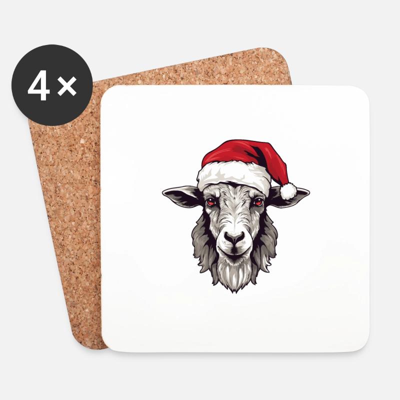 Ziege Xmas Weihnachten Tier Kopf - Untersetzer (4er-Set) - Weiß
