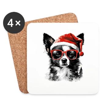 Chihuahua Christmas dog in the snow with hat - Coasters (set of 4) - white - Front
