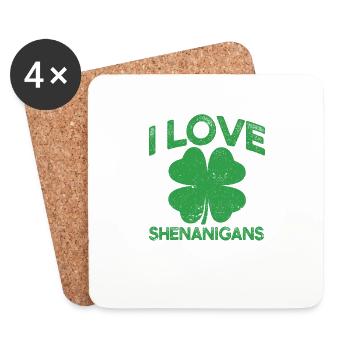 I Love Shenanigan's Funny Irish Shamrocks - Coasters (set of 4) - white - Front