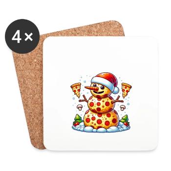 Glückliche Pizzamas | Weihnachts-Schneemann-Geschenk-Pizza - Untersetzer (4er-Set) - Weiß - Vorne