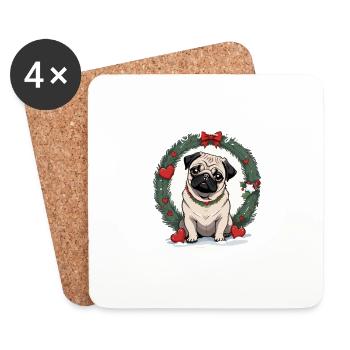 Merry Pugging Christmas Dog Santa Pug Xmas Merry - Coasters (set of 4) - white - Front
