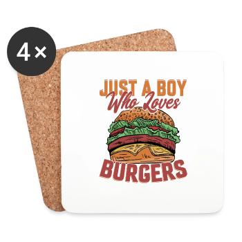 Juste un garçon qui aime les hamburgers Pain à la viande Nourriture Hambur - Dessous de verre (lot de 4) - blanc - Devant