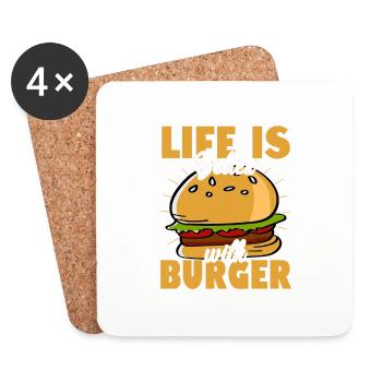 La vie est meilleure avec burger viande petits pains nourriture hamburger - Dessous de verre (lot de 4) - blanc - Devant