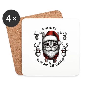 Katze als Weihnachtsmann, Miauy Christmas - Untersetzer (4er-Set) - Weiß - Vorne
