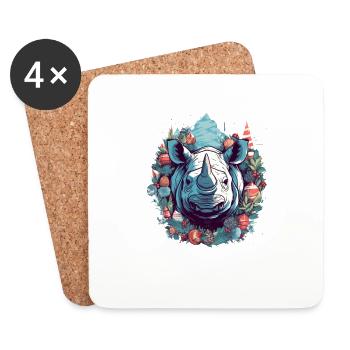 Rhinocéros avec des éléments de Noël, Rhinocéros d’amour - Dessous de verre (lot de 4) - blanc - Devant