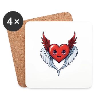 Red Heart with Wings - Coasters (set of 4) - white - Front