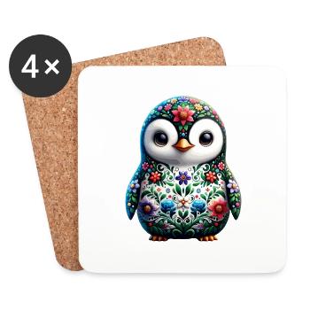 Cadeau d’amant de pingouin Floral cool - Dessous de verre (lot de 4) - blanc - Devant