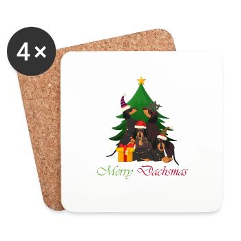 Dackel, Dachshund, Weihnachten, X-Mas, Christmas - Untersetzer (4er-Set) - Weiß - Vorne