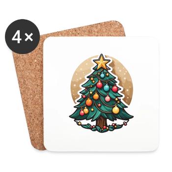 Christmas Tree Drawing Christmas - Coasters (set of 4) - white - Front