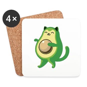 Avocado Cat - Combine Fruit Flavored Felines - Coasters (set of 4) - white - Front