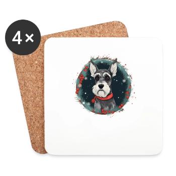 Schnauzer miniature chien Noël, chiens d’amour - Dessous de verre (lot de 4) - blanc - Devant