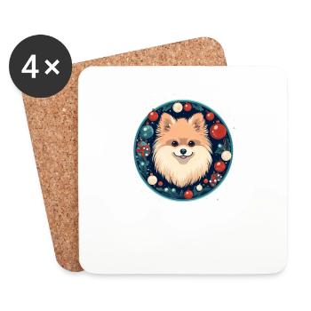 Pomeranian Dog Xmas, Love Dogs - Coasters (set of 4) - white - Front