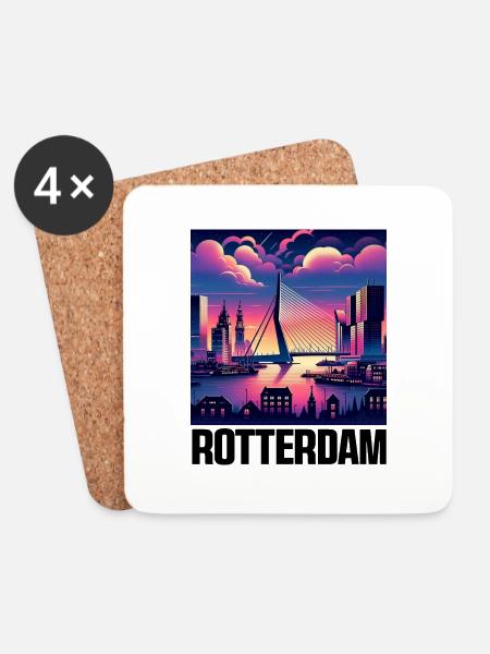 ROTTERDAM Skyline - Onderzetters (4 stuks) - wit