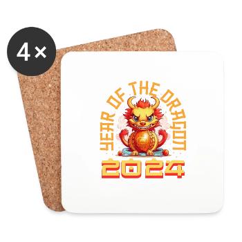 Année Du Dragon Bonne Année 2024 Matching - Dessous de verre (lot de 4) - blanc - Devant