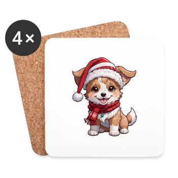 chien avec bonnet de noel - Dessous de verre (lot de 4) - blanc - Devant