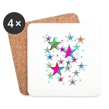 Étoiles, étoile, étoiles colorées, néon - Dessous de verre (lot de 4) - blanc - Devant